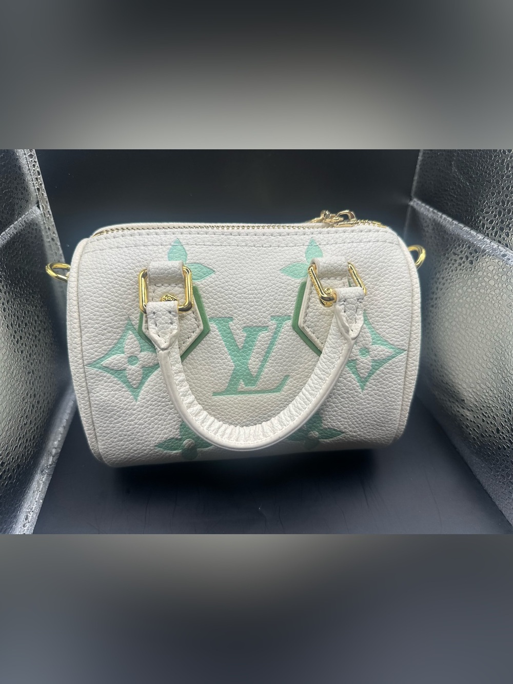 FASHION White & Mint Monogram Mini Satchel with Gold Hardware